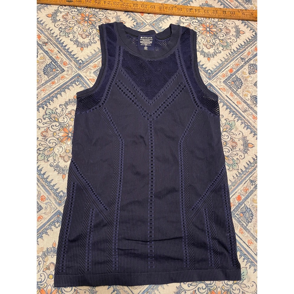 Athleta Renew Seamless Tank Navy Blue Mesh Ventilation Training Top Small